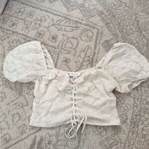 Topshop Cream Lace Puff Sleeve Blouse